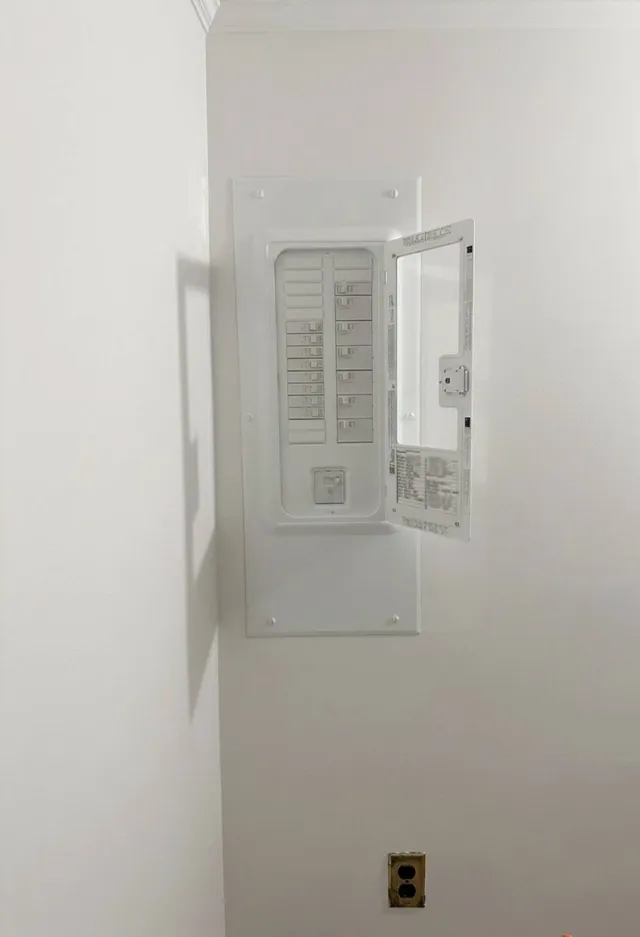 Electrical panel on a finished wall